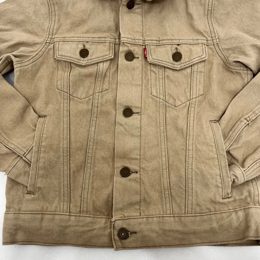 Levi Strauss‎ Co. Boys Size M Trucker Jacket Beige Denim Flap Pockets NWOT